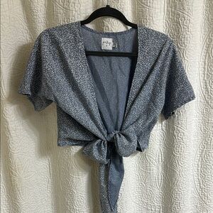 Blue gray Tie-Front Top floral